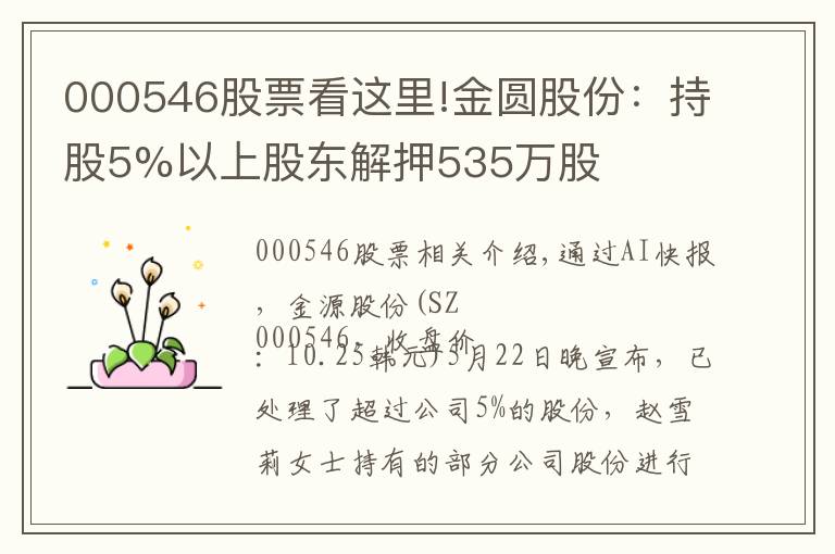 000546股票看这里!金圆股份:持股5%以上股东解押535万股