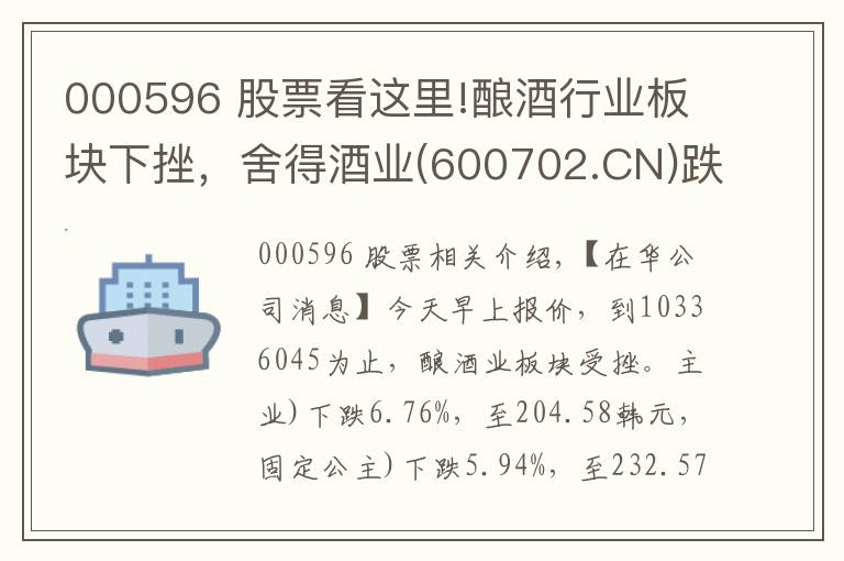 000596 股票看这里!酿酒行业板块下挫，舍得酒业(600702.CN)跌6.76%