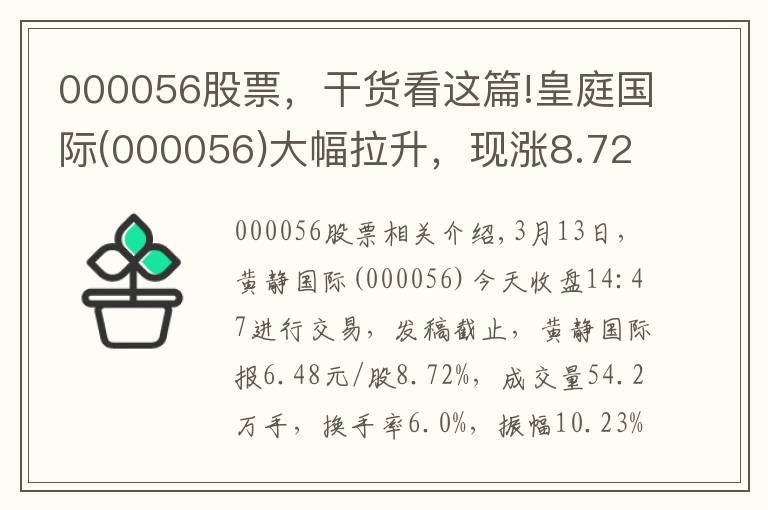 000056股票，干货看这篇!皇庭国际(000056)大幅拉升，现涨8.72%