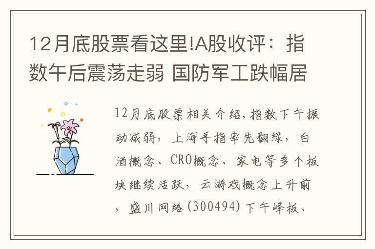 12月底股票看这里!A股收评：指数午后震荡走弱 国防军工跌幅居前