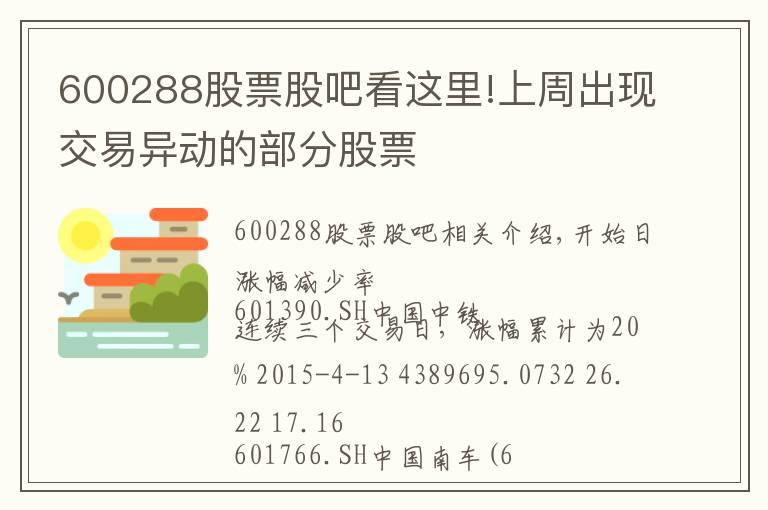 600288股票股吧看这里!上周出现交易异动的部分股票