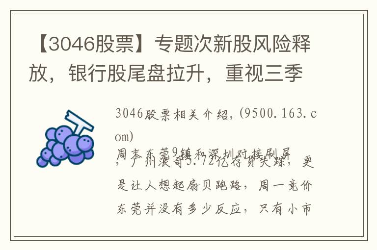 【3046股票】专题次新股风险释放,银行股尾盘拉升,重视三季报预增