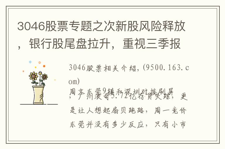 3046股票专题之次新股风险释放,银行股尾盘拉升,重视三季报预增