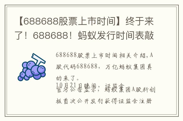 【688688股票上市时间】终于来了!688688!蚂蚁发行时间表敲定,下周四打新!A股迎来首家万亿科技公司,对市场意味着什么?