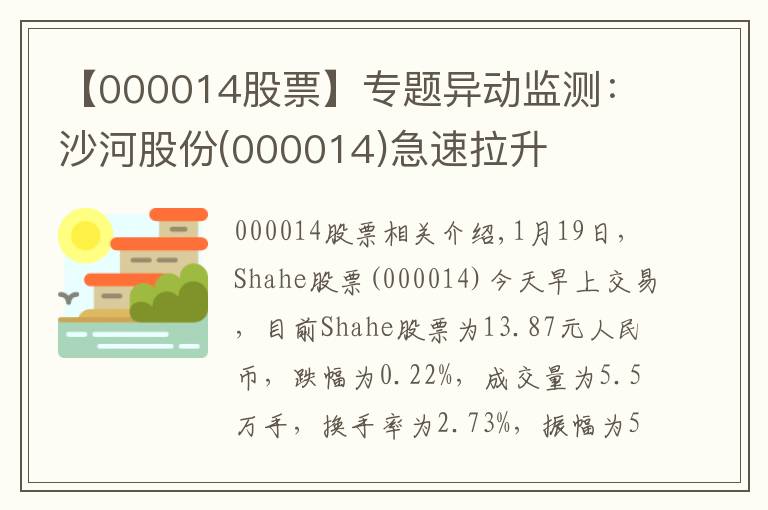 【000014股票】专题异动监测：沙河股份(000014)急速拉升