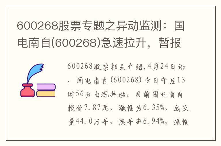 600268股票专题之异动监测:国电南自(600268)急速拉升,暂报7.87元