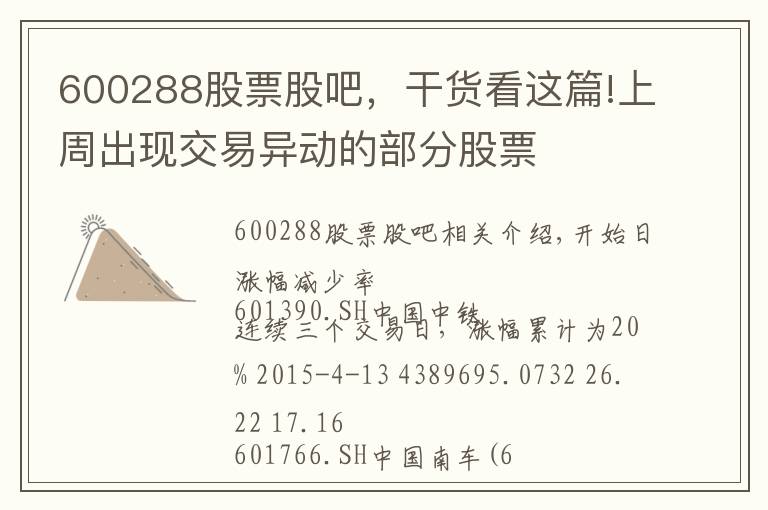 600288股票股吧,干货看这篇!上周出现交易异动的部分股票
