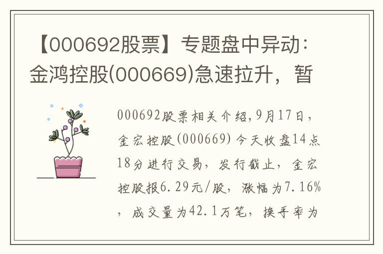 【000692股票】专题盘中异动：金鸿控股(000669)急速拉升，暂报6.29元