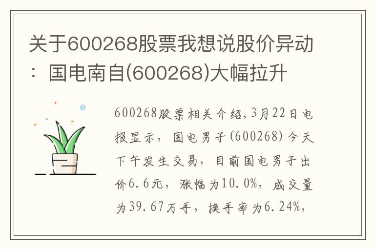 关于600268股票我想说股价异动：国电南自(600268)大幅拉升