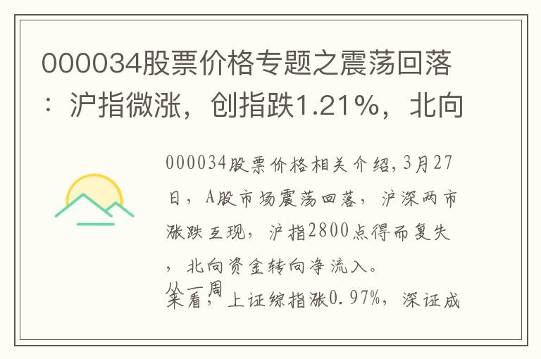000034股票价格专题之震荡回落：沪指微涨，创指跌1.21%，北向资金转向净流入