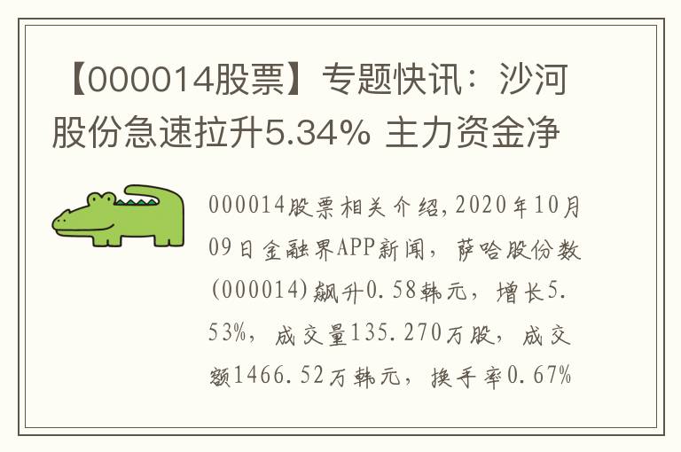 【000014股票】专题快讯:沙河股份急速拉升5.34% 主力资金净流入125.81万元