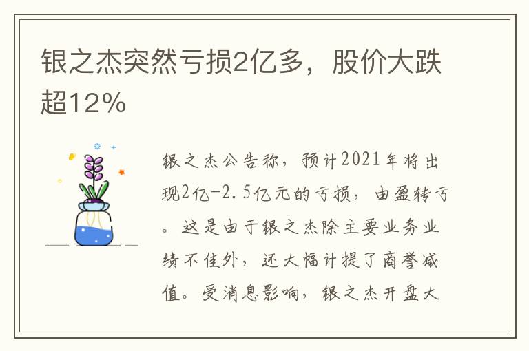 银之杰突然亏损2亿多,股价大跌超12%