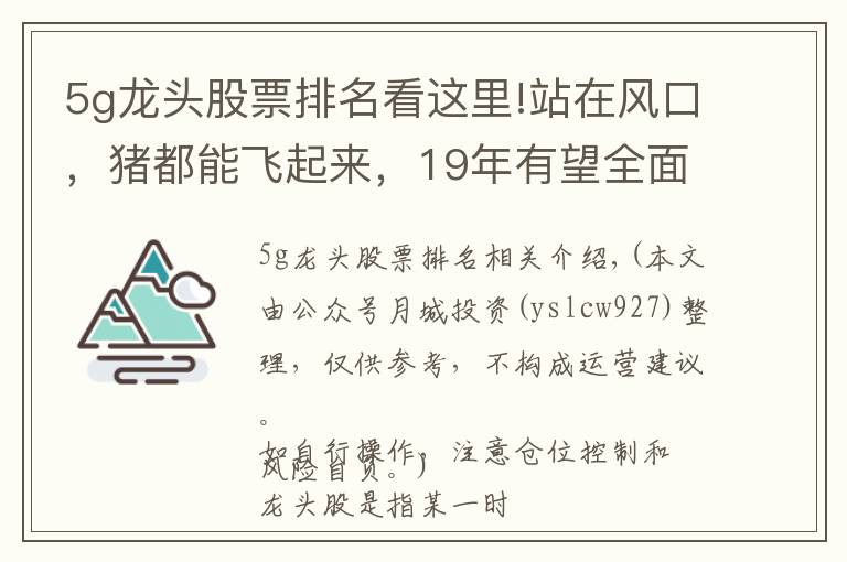 5g龙头股票排名看这里!站在风口,猪都能飞起来,19年有望全面爆发,请笑纳5G细分龙头股一览,值得珍藏