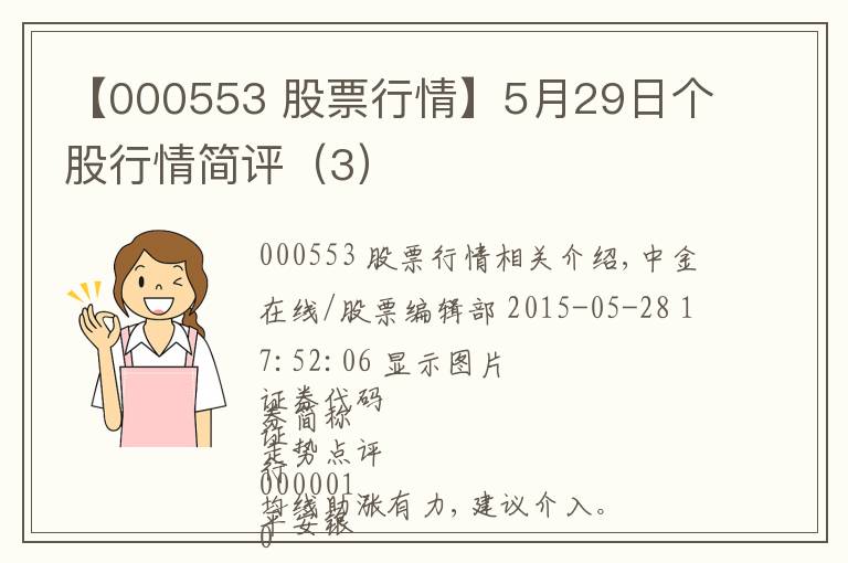 【000553 股票行情】5月29日个股行情简评(3)
