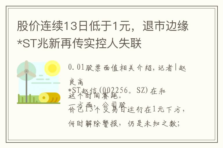 股价连续13日低于1元,退市边缘*ST兆新再传实控人失联