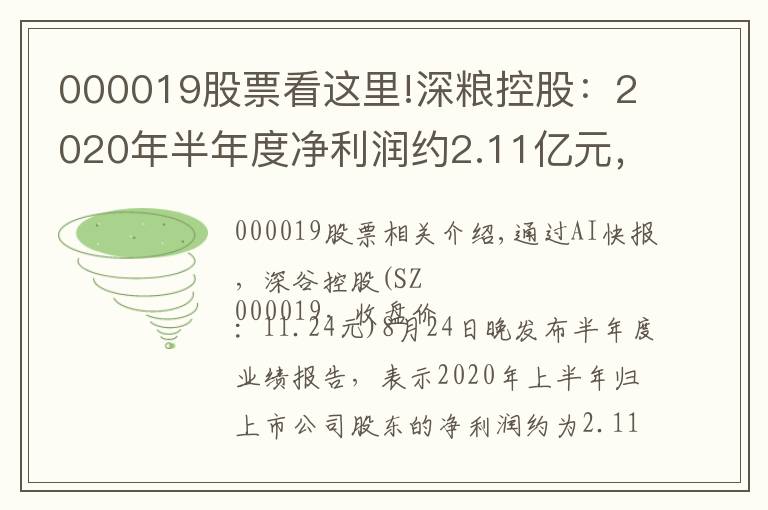 000019股票看这里!深粮控股:2020年半年度净利润约2.11亿元,同比增加3.73%