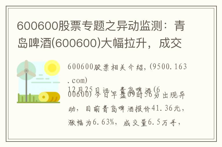600600股票专题之异动监测:青岛啤酒(600600)大幅拉升,成交量放大