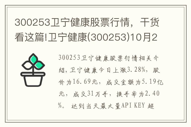 300253卫宁健康股票行情,干货看这篇!卫宁健康(300253)10月25日走势分析