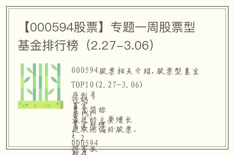 【000594股票】专题一周股票型基金排行榜(2.27-3.06)