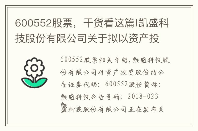 600552股票,干货看这篇!凯盛科技股份有限公司关于拟以资产投资入股事项的公告