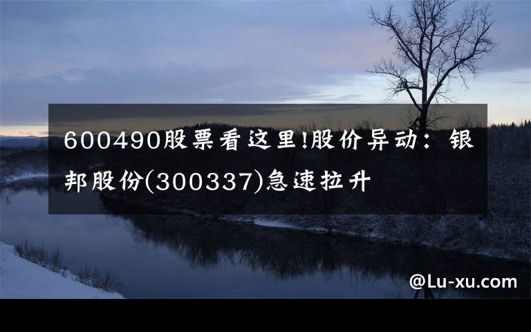 600490股票看这里!股价异动：银邦股份(300337)急速拉升