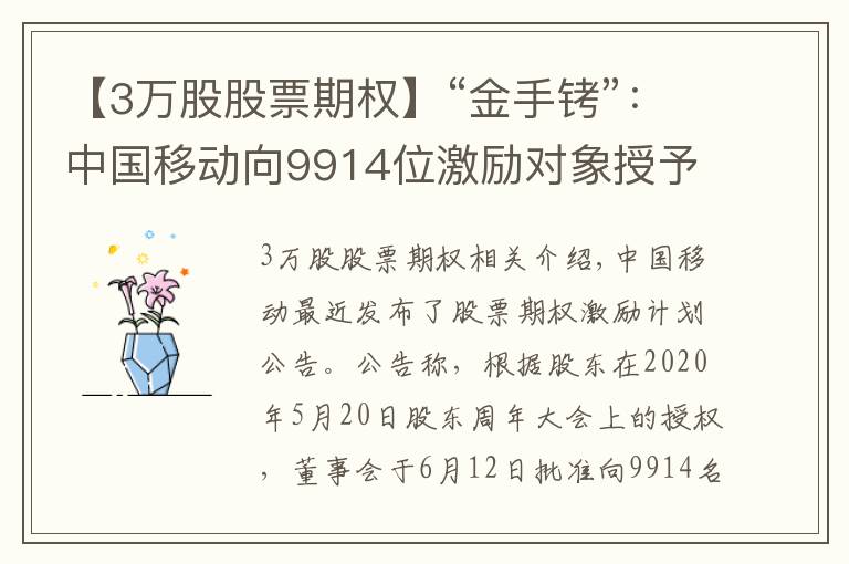 【3万股股票期权】“金手铐”：中国移动向9914位激励对象授予3.06亿股期权