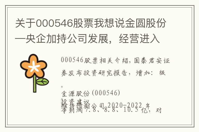 关于000546股票我想说金圆股份—央企加持公司发展,经营进入新阶段