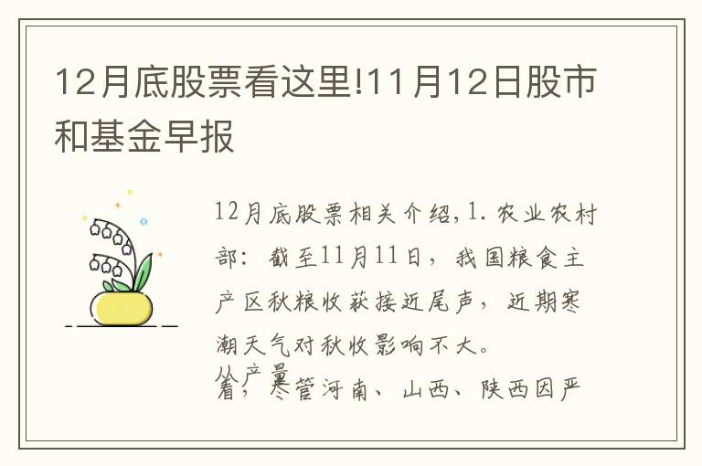 12月底股票看这里!11月12日股市和基金早报
