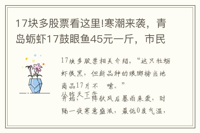 17块多股票看这里!寒潮来袭，青岛蛎虾17鼓眼鱼45元一斤，市民整筐购买囤货过冬