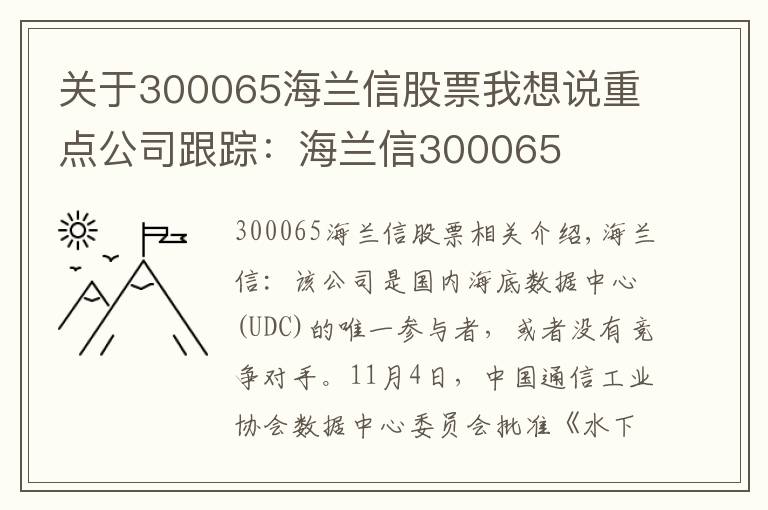 关于300065海兰信股票我想说重点公司跟踪：海兰信300065
