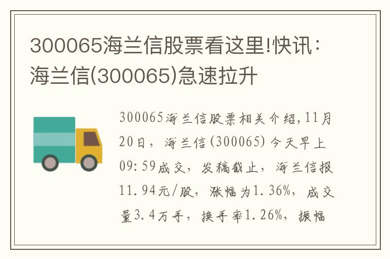 300065海兰信股票看这里!快讯:海兰信(300065)急速拉升