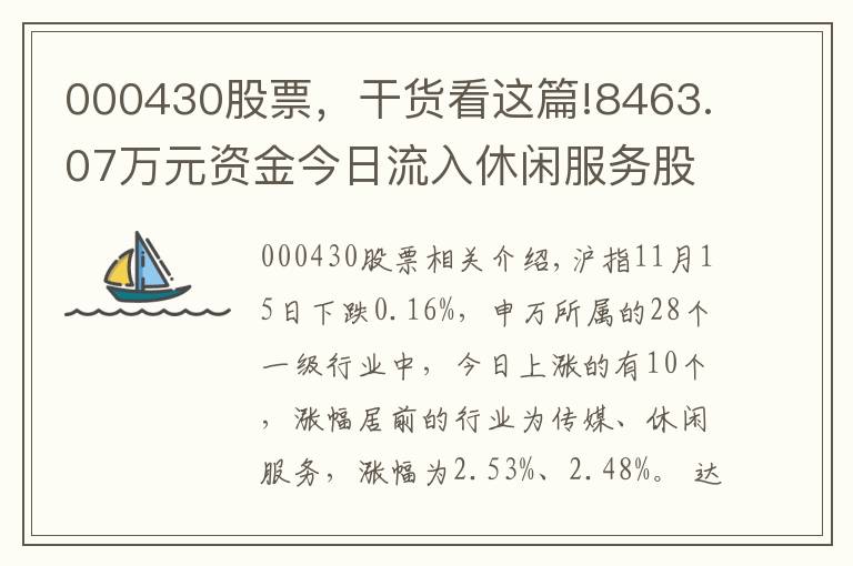 000430股票，干货看这篇!8463.07万元资金今日流入休闲服务股