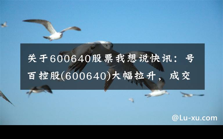 关于600640股票我想说快讯：号百控股(600640)大幅拉升，成交量放大