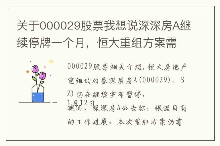 关于000029股票我想说深深房A继续停牌一个月，恒大重组方案需进一步商讨和完善
