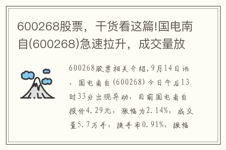600268股票,干货看这篇!国电南自(600268)急速拉升,成交量放大