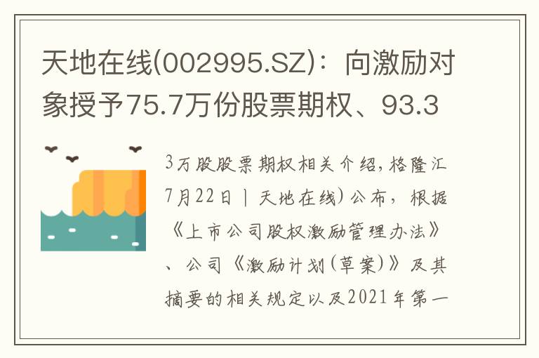 天地在线(002995.SZ):向激励对象授予75.7万份股票期权、93.3万股限制性股票