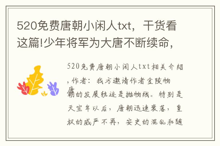 520免费唐朝小闲人txt，干货看这篇!少年将军为大唐不断续命，为何老马失蹄，差点害死唐德宗