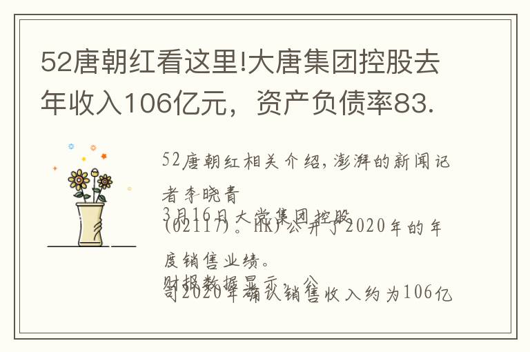 52唐朝红看这里!大唐集团控股去年收入106亿元,资产负债率83.2%