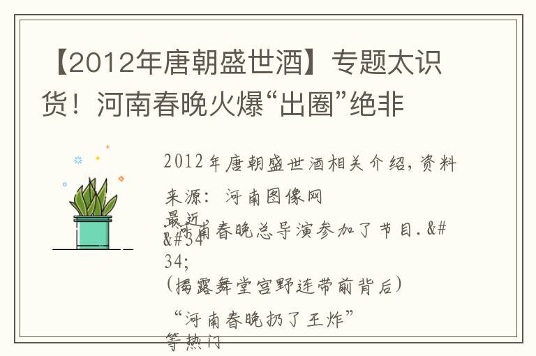 【2012年唐朝盛世酒】专题太识货!河南春晚火爆“出圈”绝非偶然,网友:活脱脱的一群在逃文物