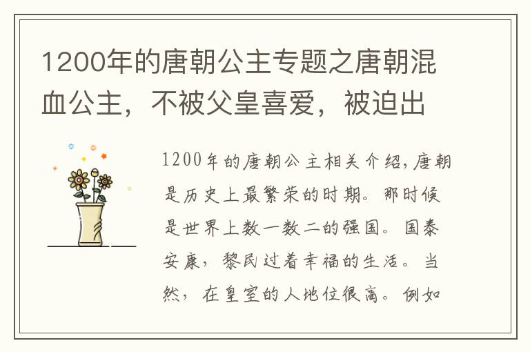 1200年的唐朝公主专题之唐朝混血公主,不被父皇喜爱,被迫出家、不许嫁人,后得以翻身