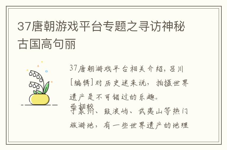 37唐朝游戏平台专题之寻访神秘古国高句丽