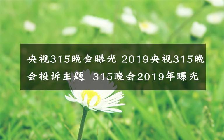 央视315晚会曝光 2019央视315晚会投诉主题  315晚会2019年曝光名单公布