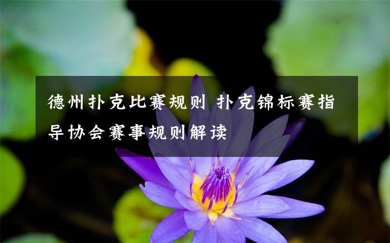 德州扑克比赛规则 扑克锦标赛指导协会赛事规则解读