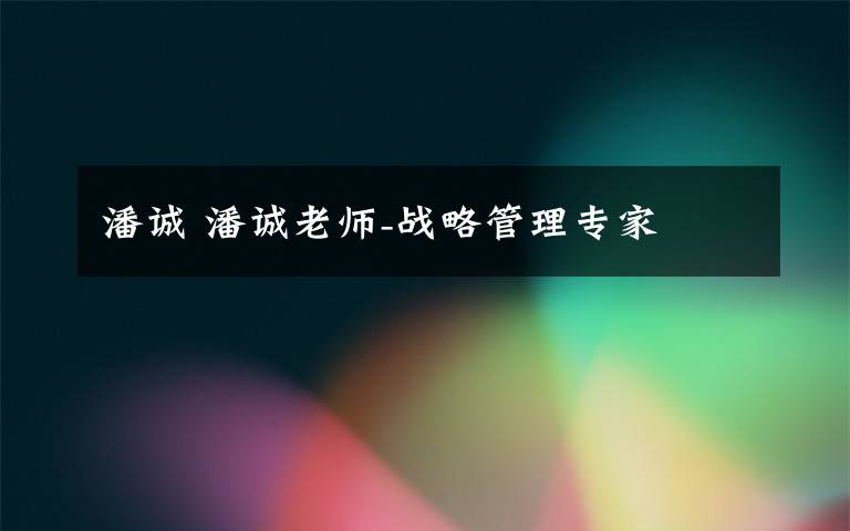 潘诚 潘诚老师-战略管理专家