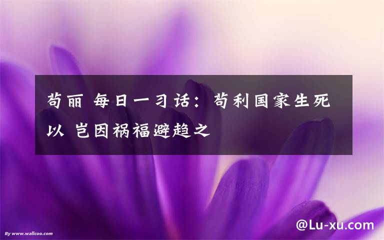 苟丽 每日一习话:苟利国家生死以 岂因祸福避趋之