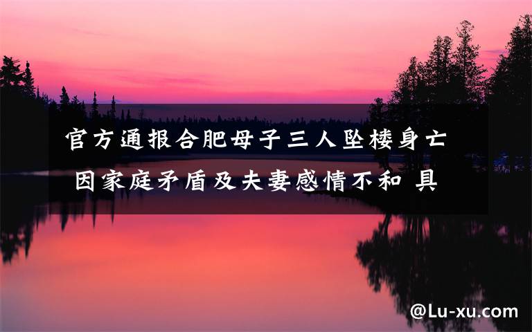 官方通报合肥母子三人坠楼身亡 因家庭矛盾及夫妻感情不和 具体是啥情况?