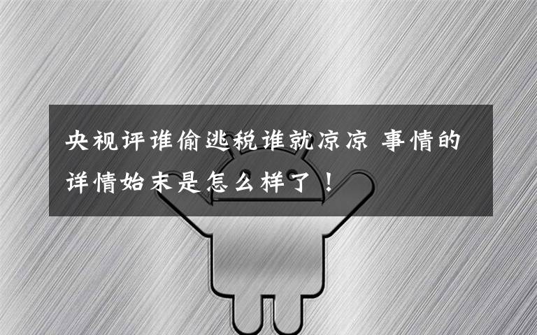 央视评谁偷逃税谁就凉凉 事情的详情始末是怎么样了!