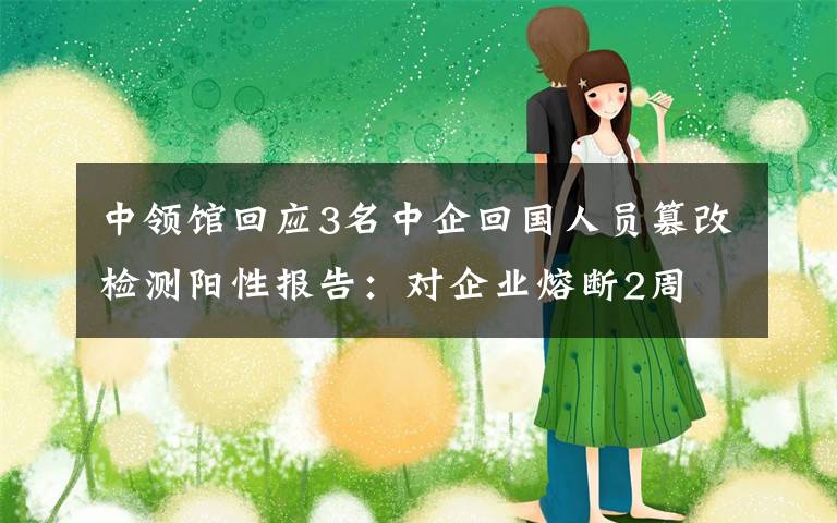 中领馆回应3名中企回国人员篡改检测阳性报告:对企业熔断2周 目前是什么情况?