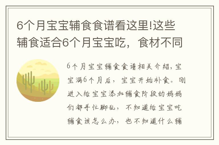 6个月宝宝辅食食谱看这里!这些辅食适合6个月宝宝吃,食材不同营养不同,每天还不重样!