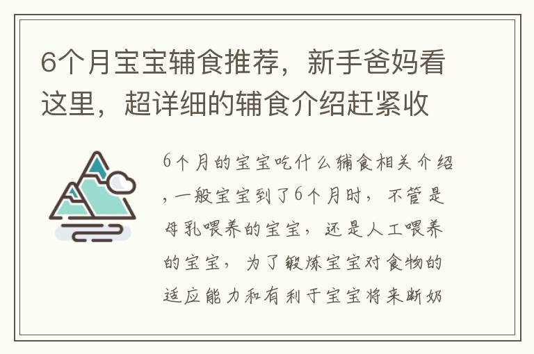 6个月宝宝辅食推荐，新手爸妈看这里，超详细的辅食介绍赶紧收藏
